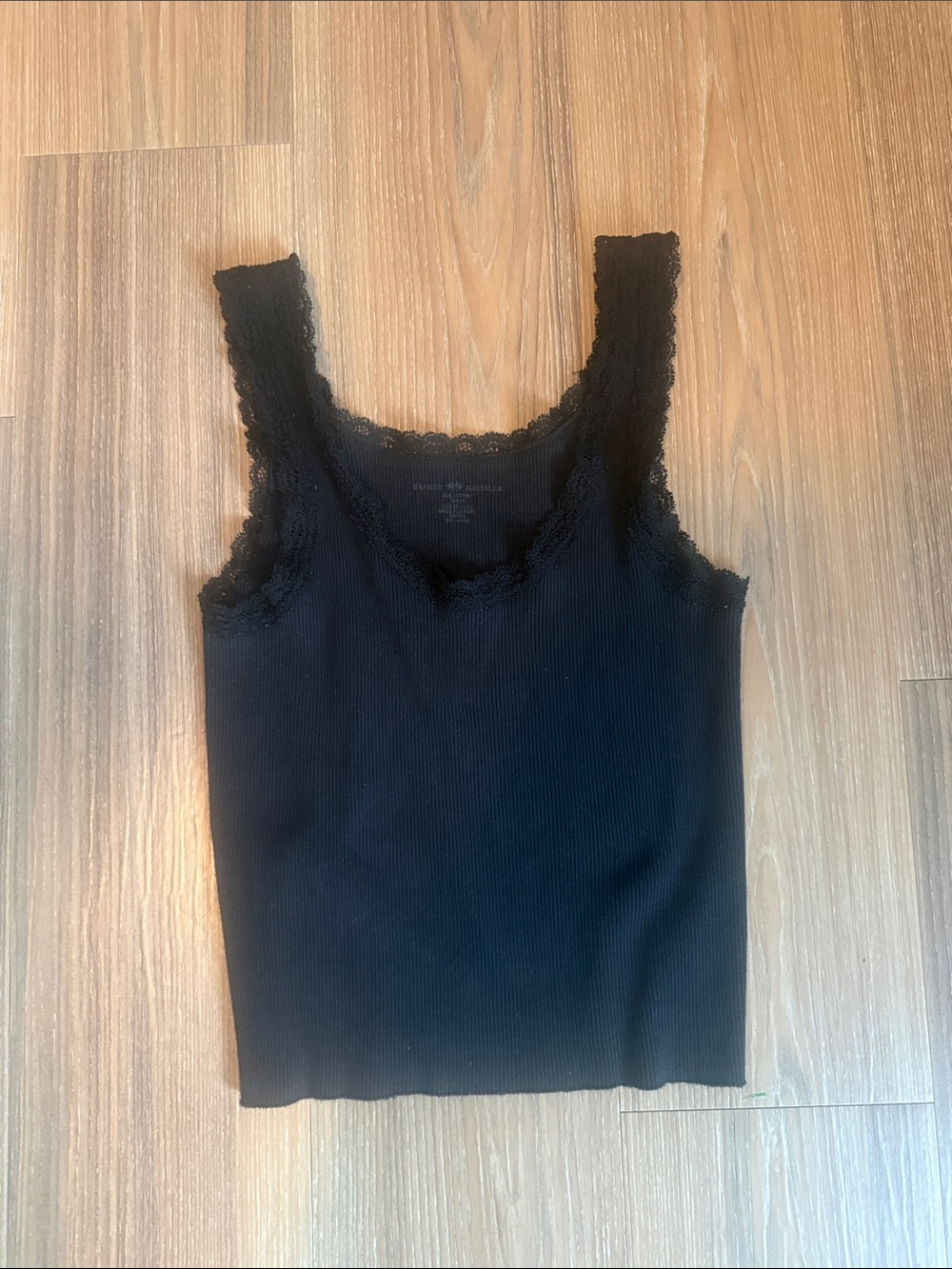 Brandy Melville Black Lace-Trim Ribbed Tank Top Women Girls Coquette NWOT
